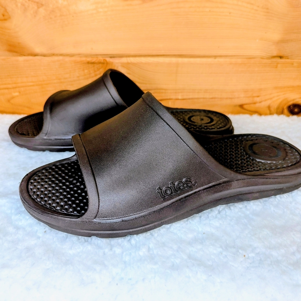 Totes Men's Or Women's Black Slide Sandals